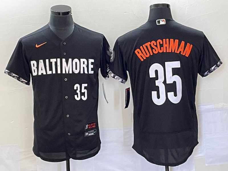 Mens Baltimore Orioles #35 Adley Rutschman Number Black 2023 City Connect Flex Base Jersey